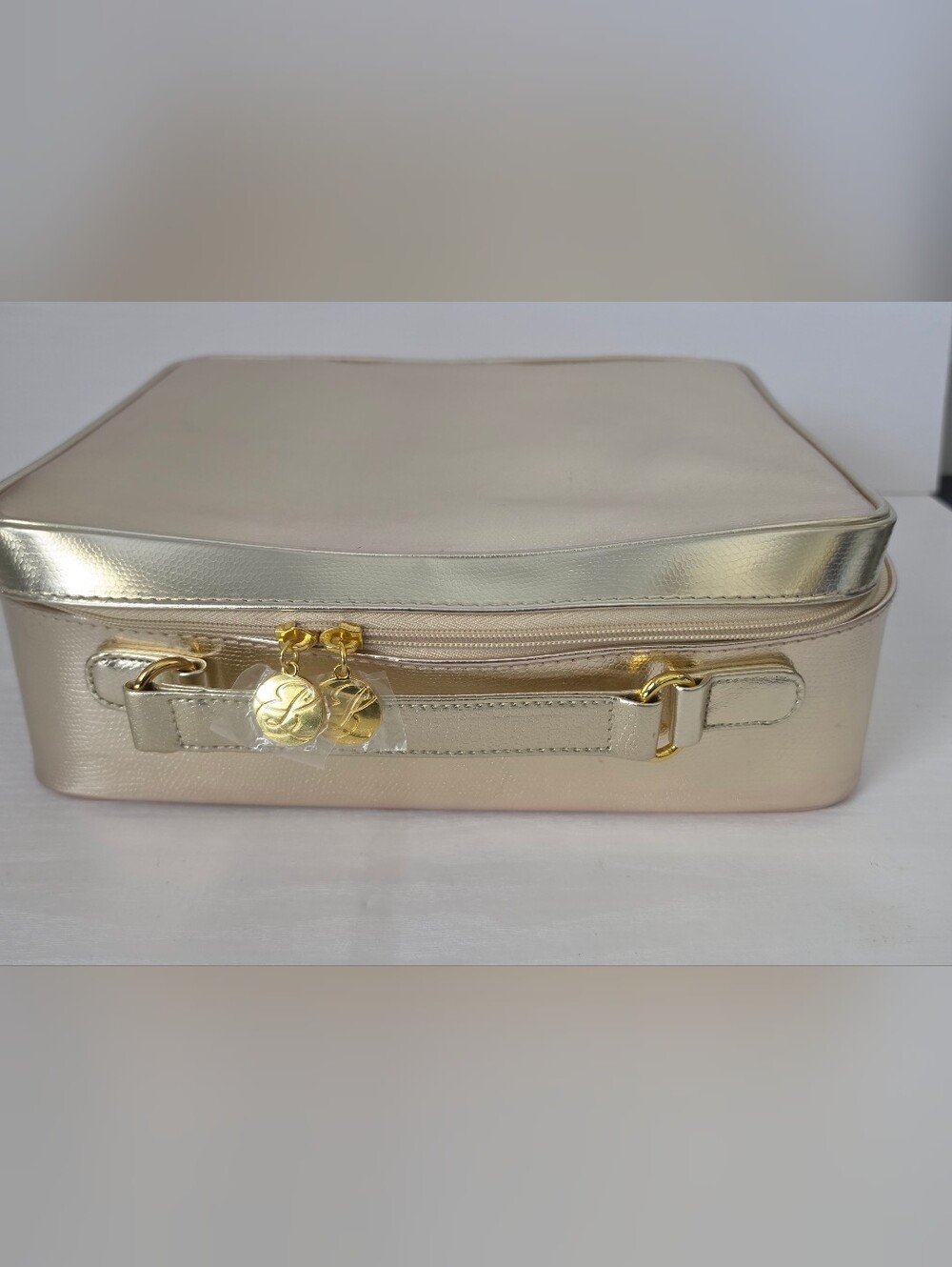 Vintage Estee Lauder Cosmetic Padded Soft Case Travel Gold Metallic